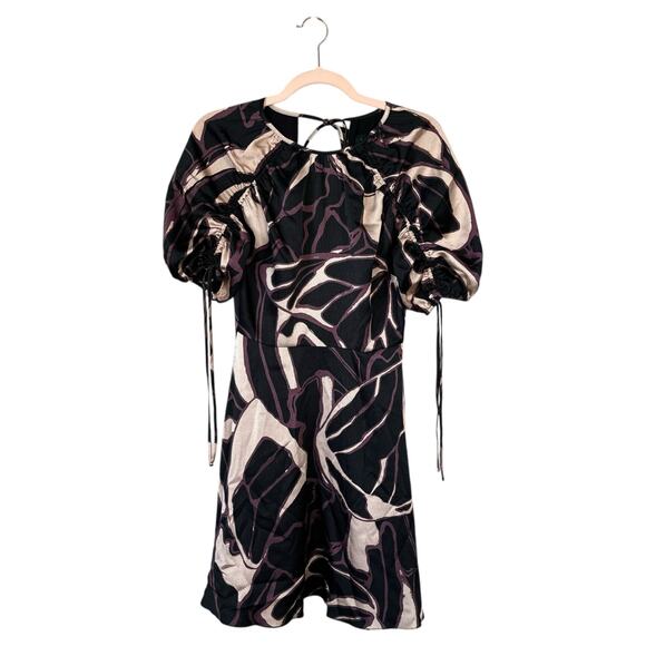 TED BAKER Gilliaa Abstract Print Mini Fit & Flare Dress Puff Sleeves Size 0 US 2 - Picture 3 of 10
